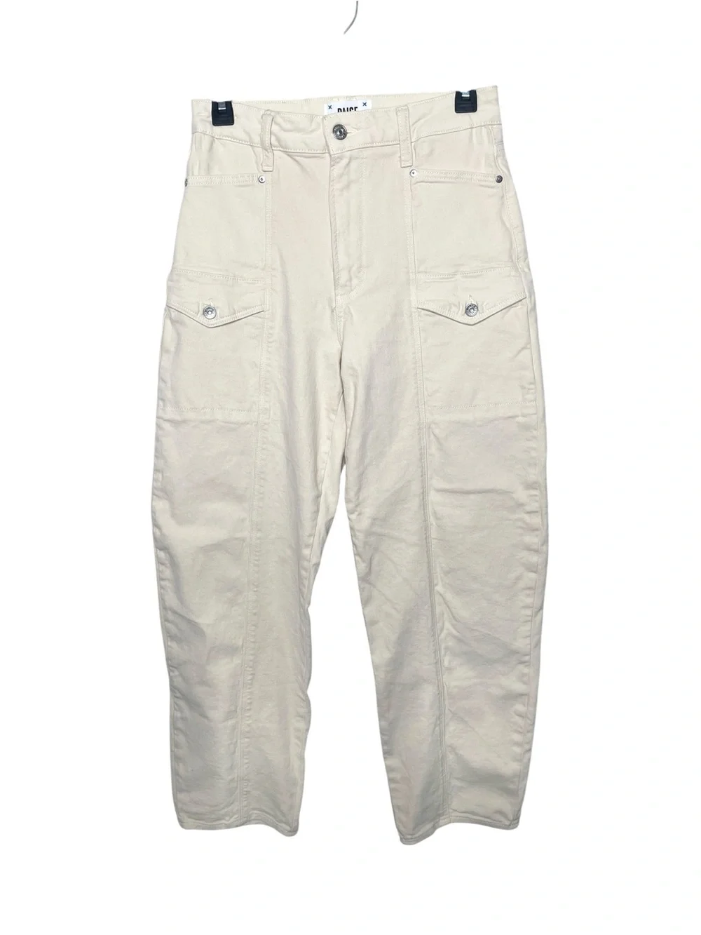 Paige ALEXIS High Waist Ankle Barrel Cargo Jeans Blonde Sand Sz 28